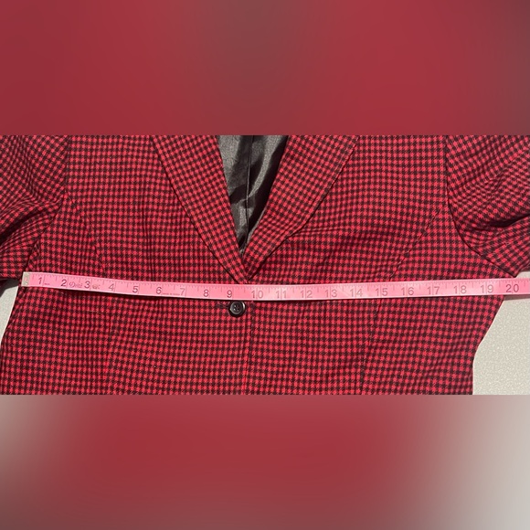 Women's Pendleton 100% Virgin Wool Red/Black Houndstooth Button-Up Blazer Sz 16 - Picture 3 of 7